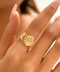 Anello Conchiglia Dorato Stile Boho Estivo Mare
