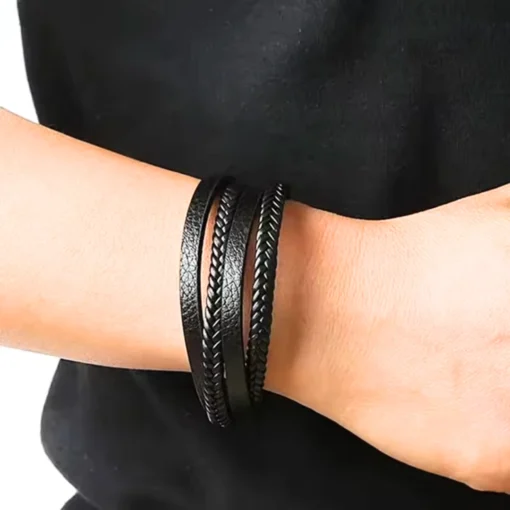 Bracciale da uomo in pelle intrecciata - immagine 5