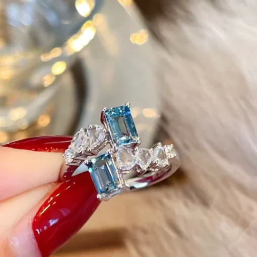 Anello con pietra acquamarina in argento - immagine 6