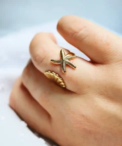 Alternative view of Anello Conchiglia Dorato Stile Boho Estivo Mare