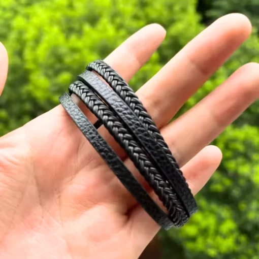 Bracciale da uomo in pelle intrecciata - immagine 6