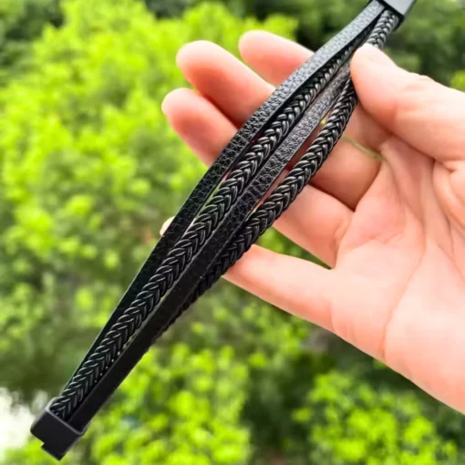 Bracciale da uomo in pelle intrecciata - immagine 7