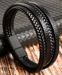 Alternative view of Bracciale da uomo in pelle intrecciata