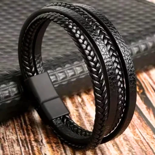 Bracciale da uomo in pelle intrecciata - immagine 8