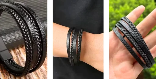 Bracciale da uomo in pelle intrecciata - immagine 10