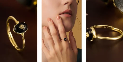 Anello con pietra nera Juliette - immagine 13